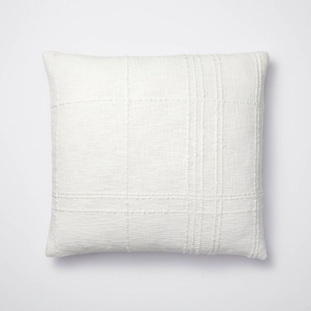 Euro Texture Tonal Plaid Decorative Throw Pillow Off White Cotton & Acrylic